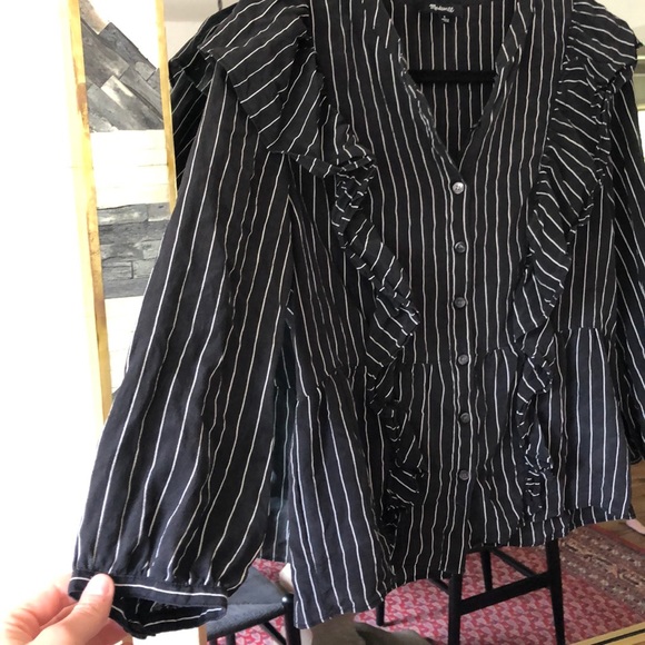 Madewell Black and White Blouse with Ruffles - Picture 7 of 7